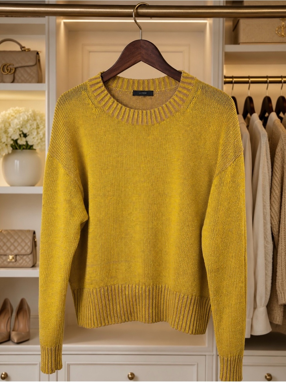 J. Crew Mustard Crewneck Cotton Blend Sweater